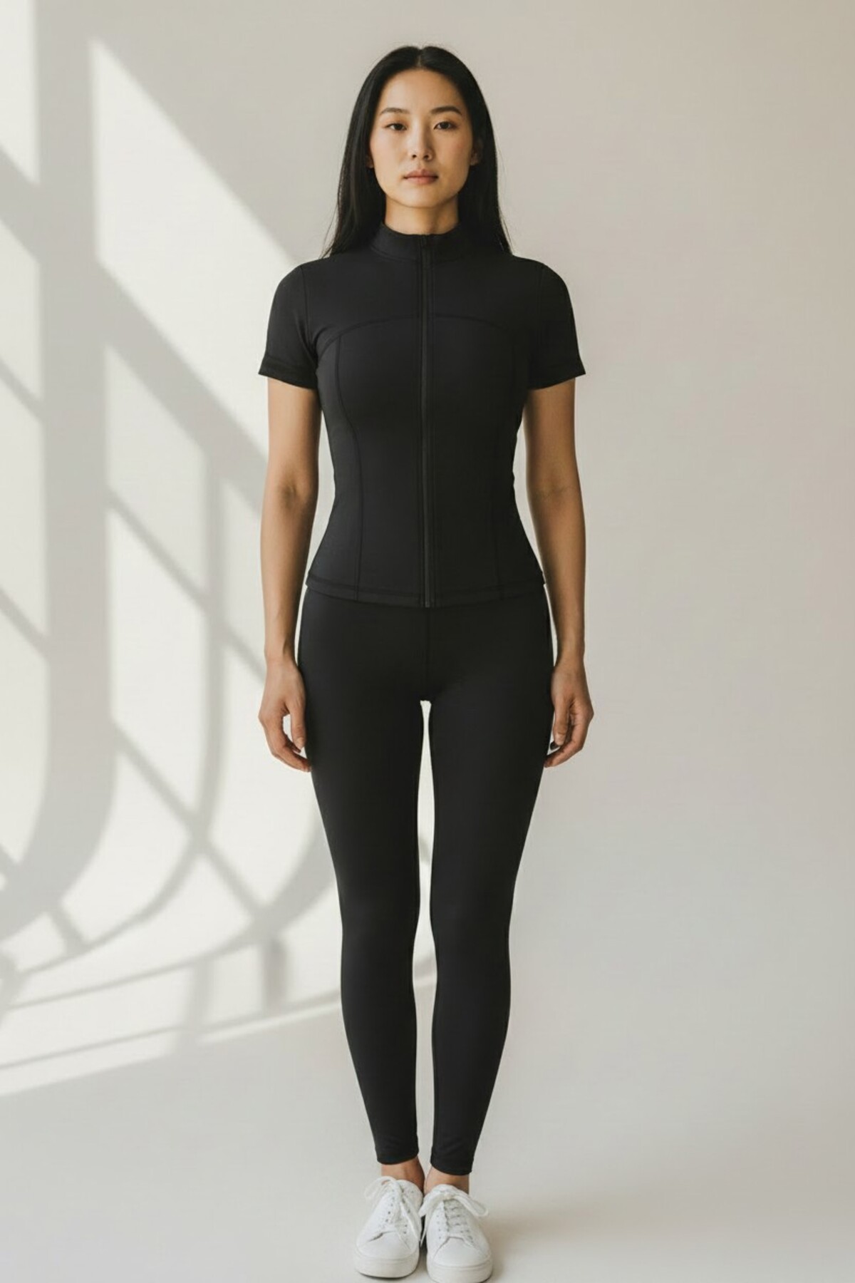 lae linalp Kadın Spor Ceket- Tam Fermuarlı Kısa Kol Slim Fit