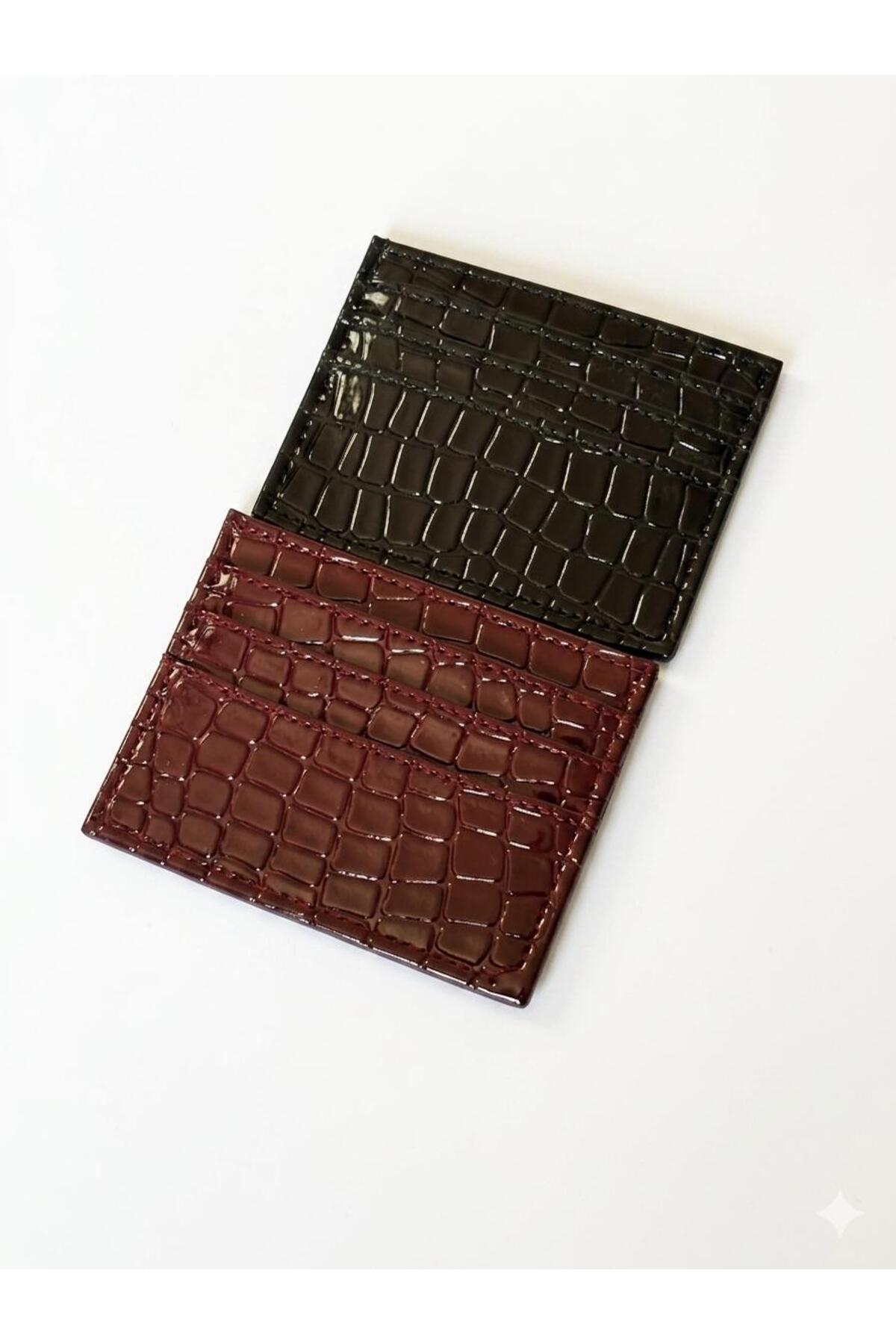 bijoux uniques parlak deri bordo&siyah kadın kartlık cüzdan
