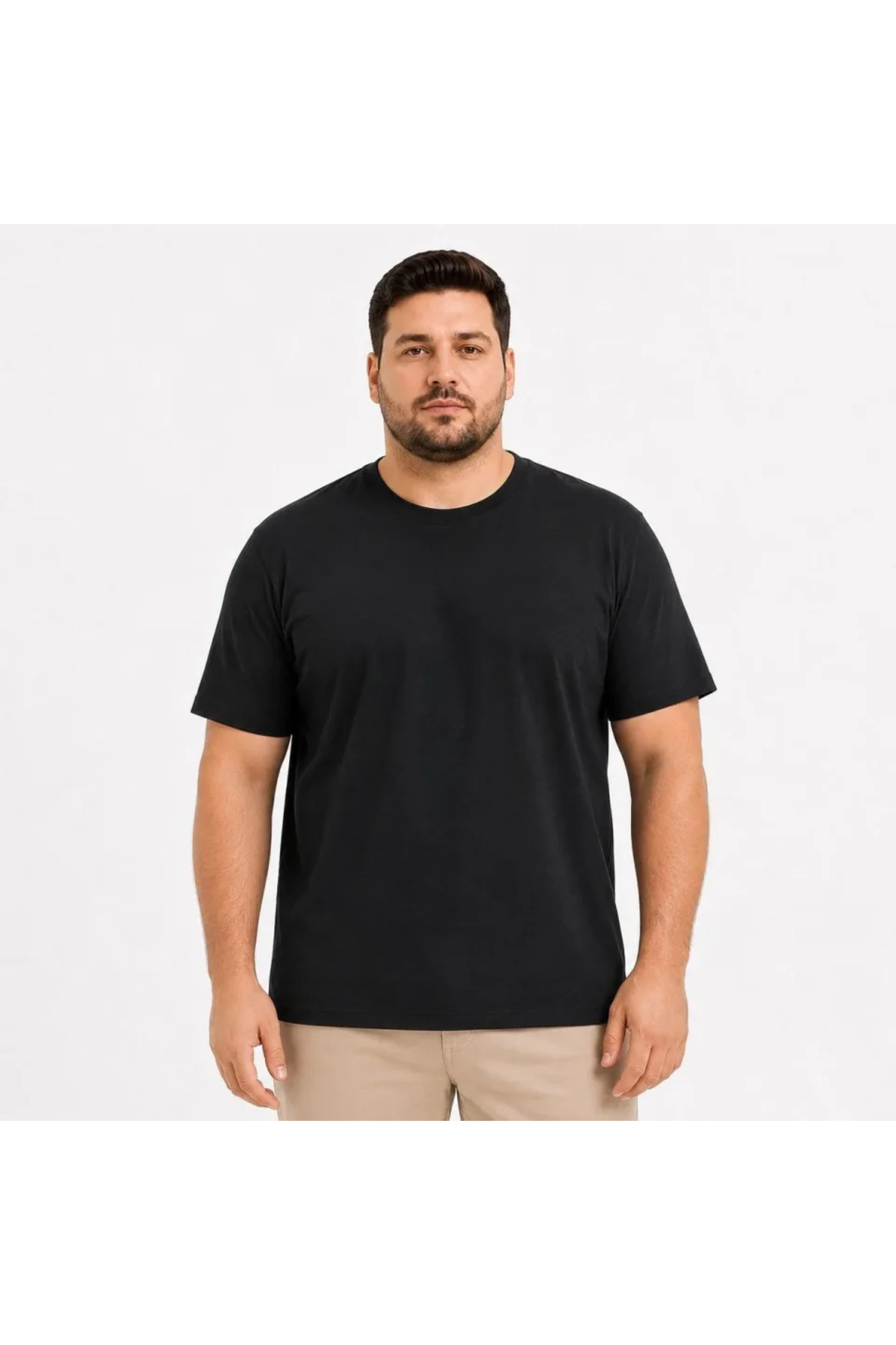 Erkek Battal Big Size Basic Tişört Bisiklet Yaka Rahat Kalıp T-Shirt - Siyah