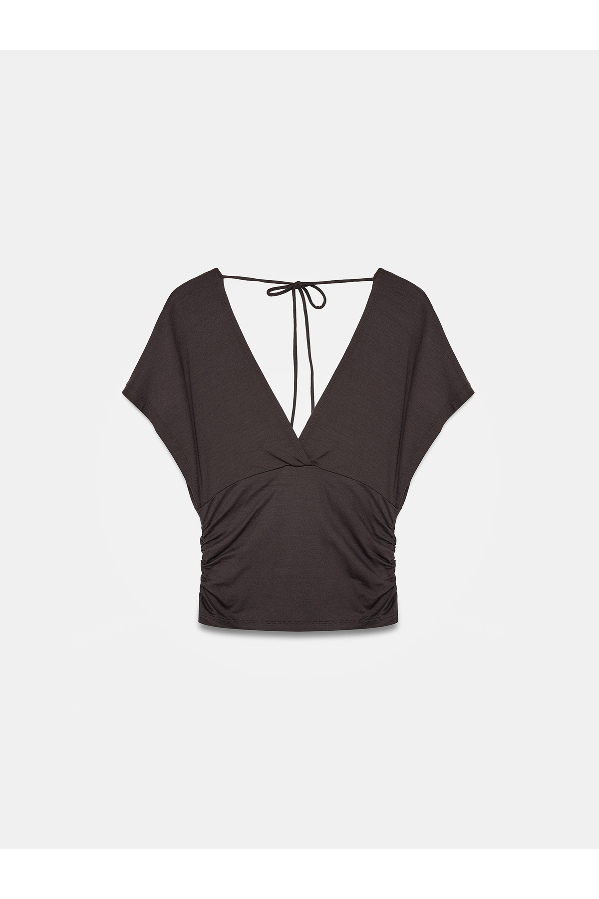 Dilvin  32890 Derin V Yaka Büzgülü Top-Koyu Kahve - Görsel 6