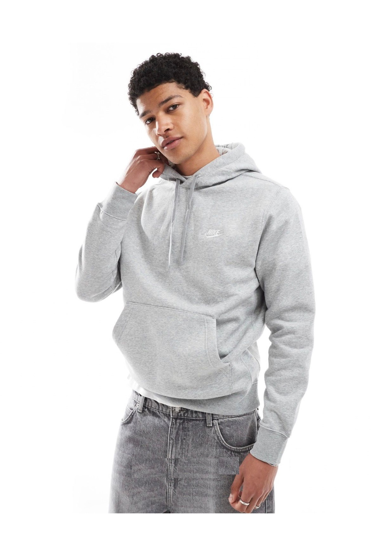 Nike Sportwear Club Şardonlu Kapüşonlu Günlük Stil Gri Sweatshirt