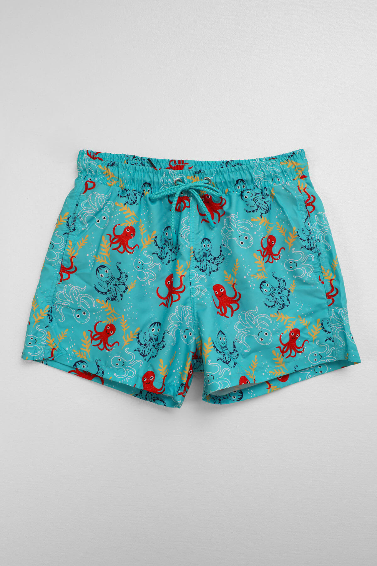 MARKAPIA Men's Octopus Patterned Mesh Turquoise Swim Shorts with Pockets
