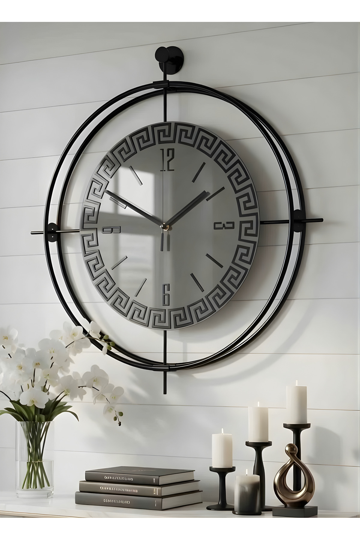 VERSAILLES Black SMOKED Exclusive - (SMOKED Mirror) - (Battery Powered Led) Metal Wall Clock