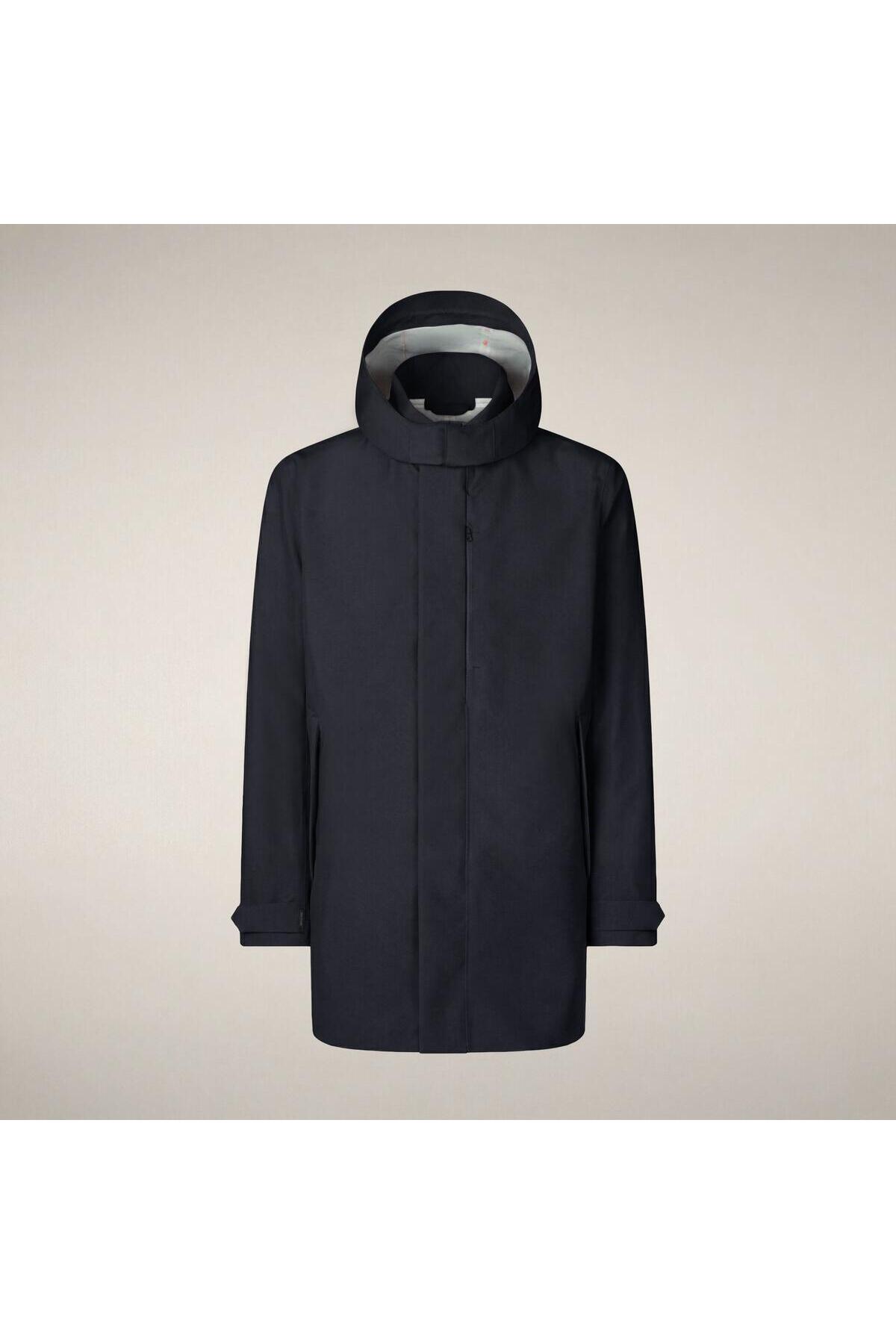 SAVE THE DUCK Battersea Erkek Kapüşonlu Trençkot, Yağmur ve Rüzgar Korumalı, Taşıma Çantalı, Regular Fit, Koyu Lacivert görsel 3