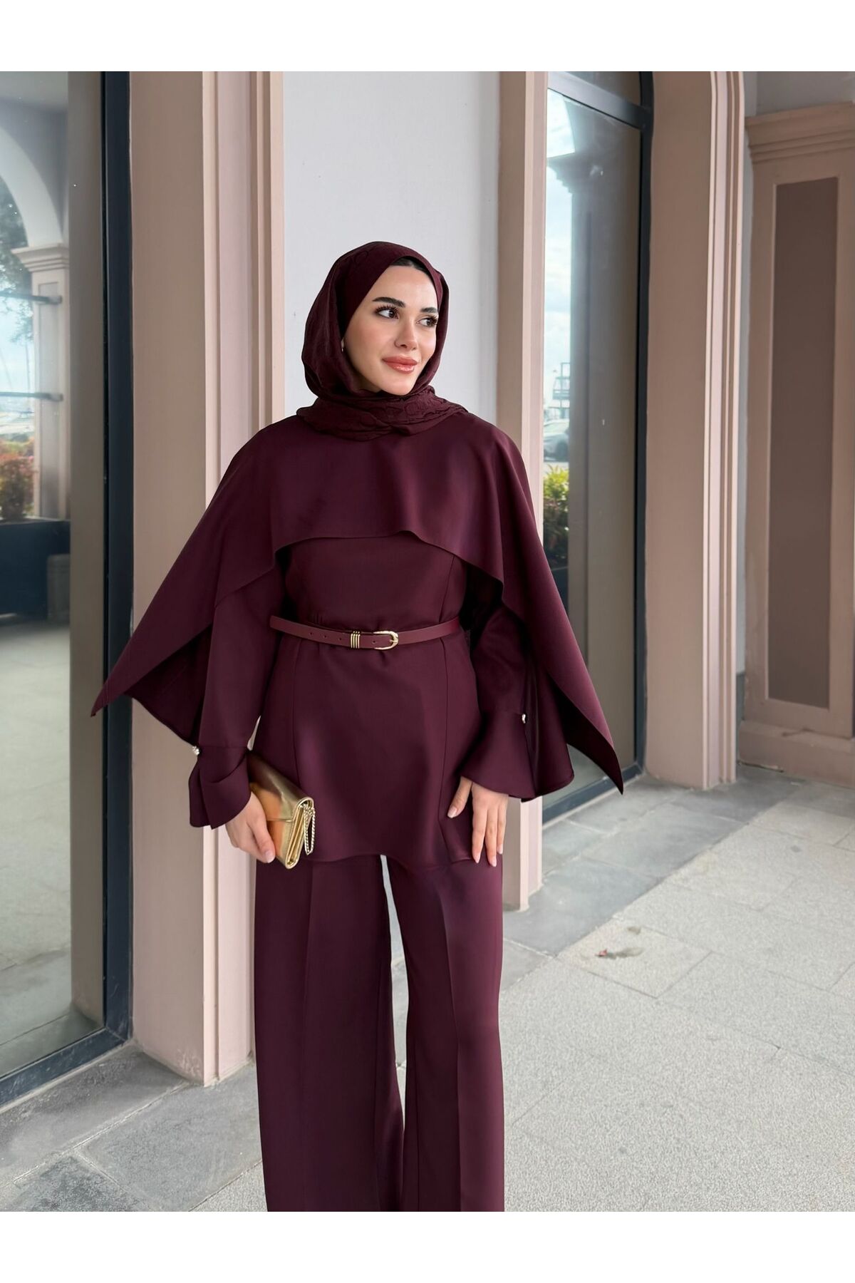 SS Design Eflin Pelerinli Takım Mürdüm görsel 4