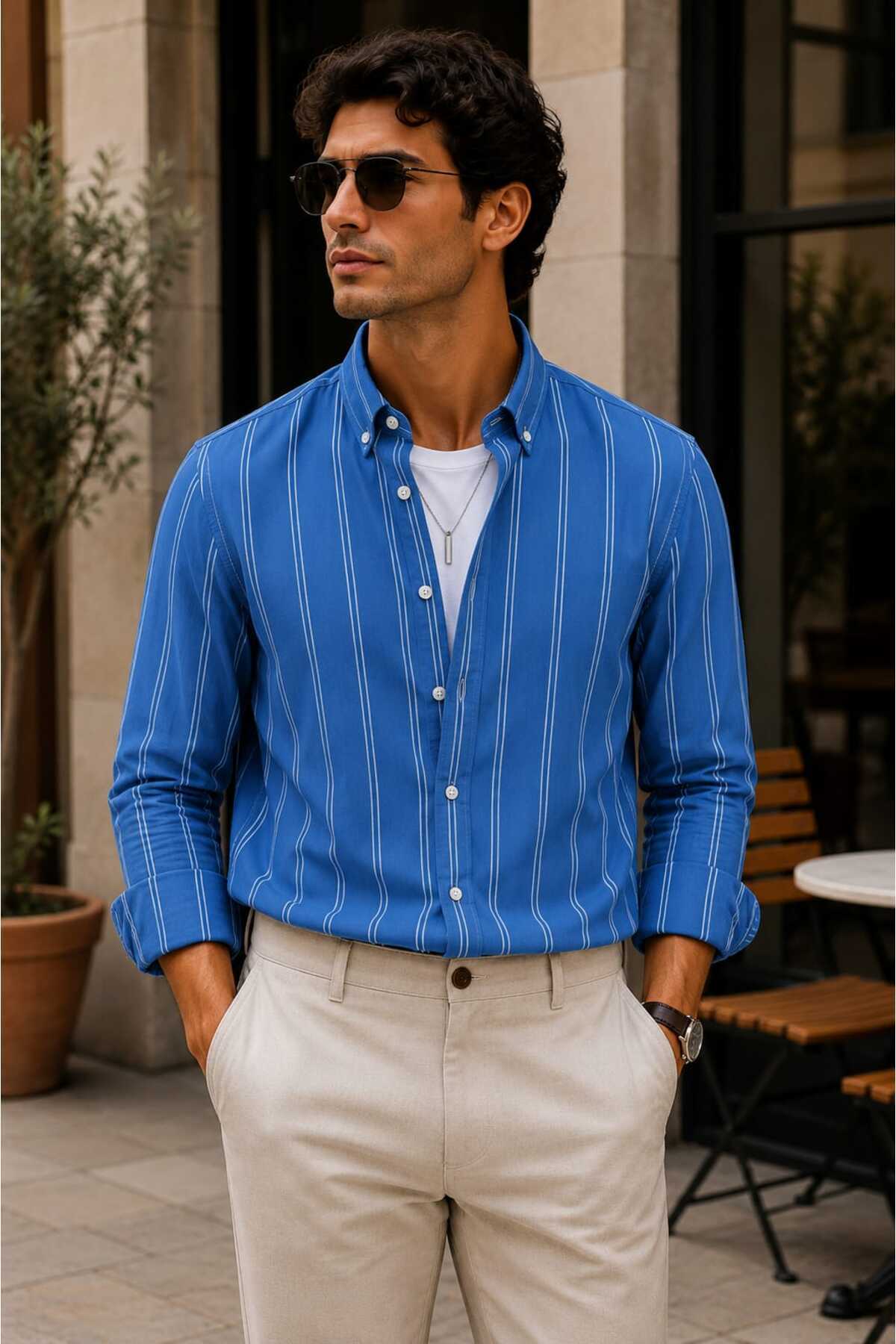 no4 style ERKEK ÇİZGİLİ DOKULU YAZLIK ERKEK GÖMLEĞİ görsel 2