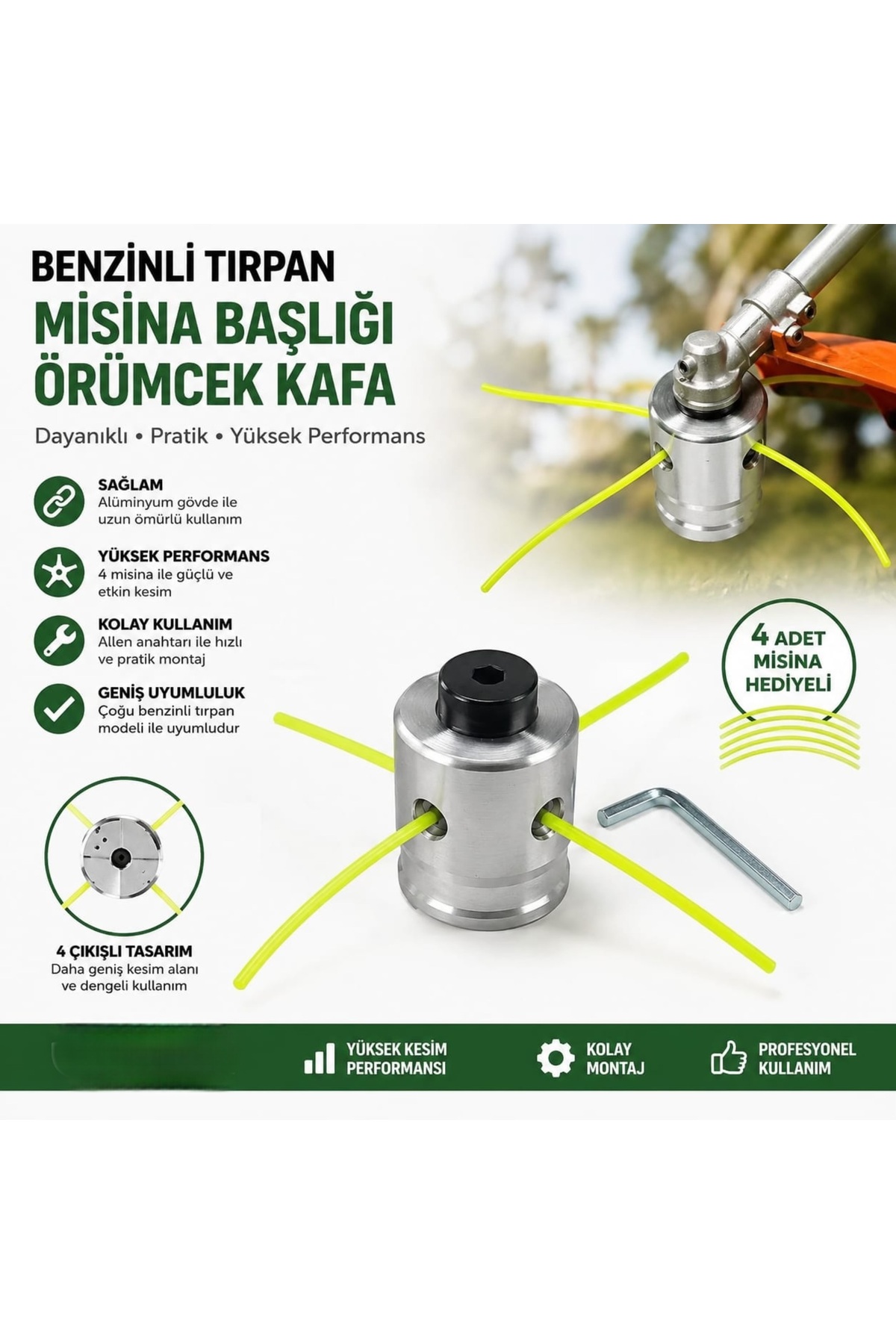 MIKE Motorlu Tırpan Örümcek Kafa Misinası Yedek İpli Tırpan Uyumlu