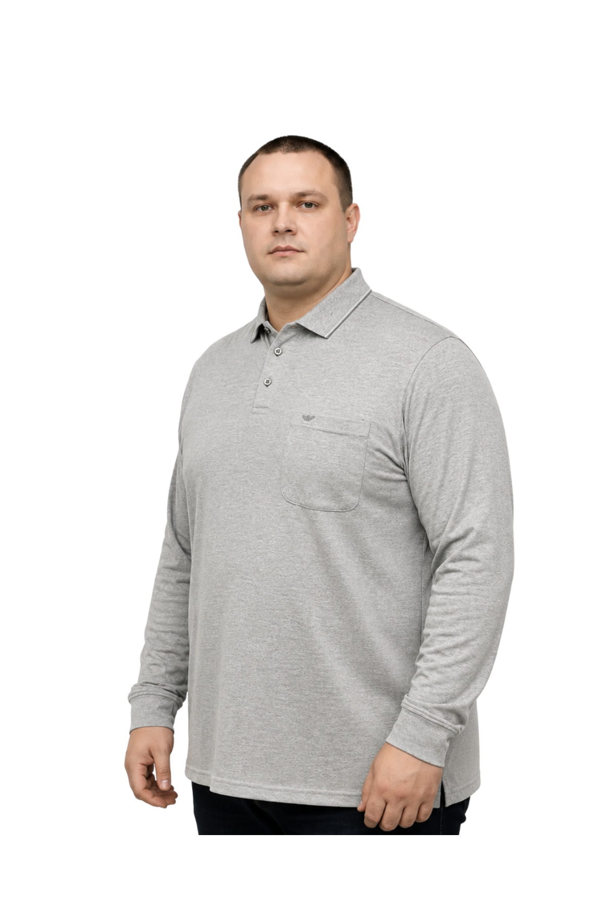 BattalModa Erkek Büyük Beden Melanj Toprak Polo Yaka Uzun Kollu Pike Tişört M-L-XL-2XL-3XL-4XL-5XL-6XL-7XL-8XL görsel 2