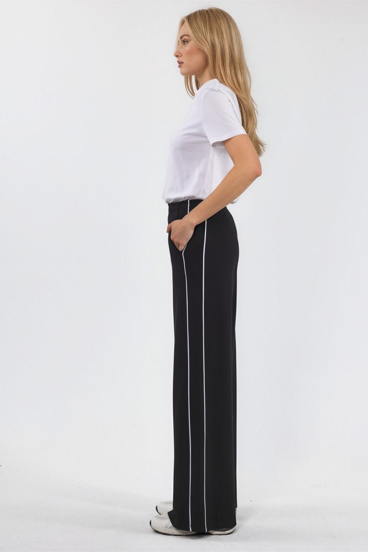 Hiccup Kontrast Biye Detaylı Modal Touch Wide Leg Pantolon görsel 4