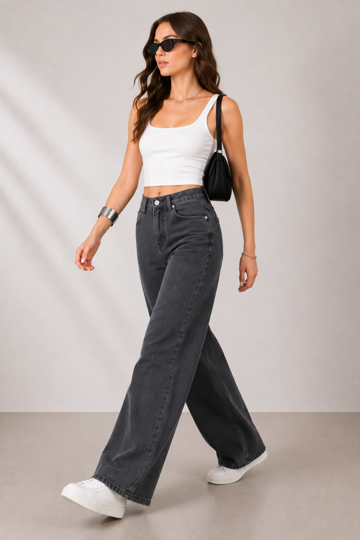 Lighter Jeans  Füme Wide Leg Palazzo Jean Kadın Pantolon Yüksek Bel Likralı Bol Paça Denim Jean - Görsel 6