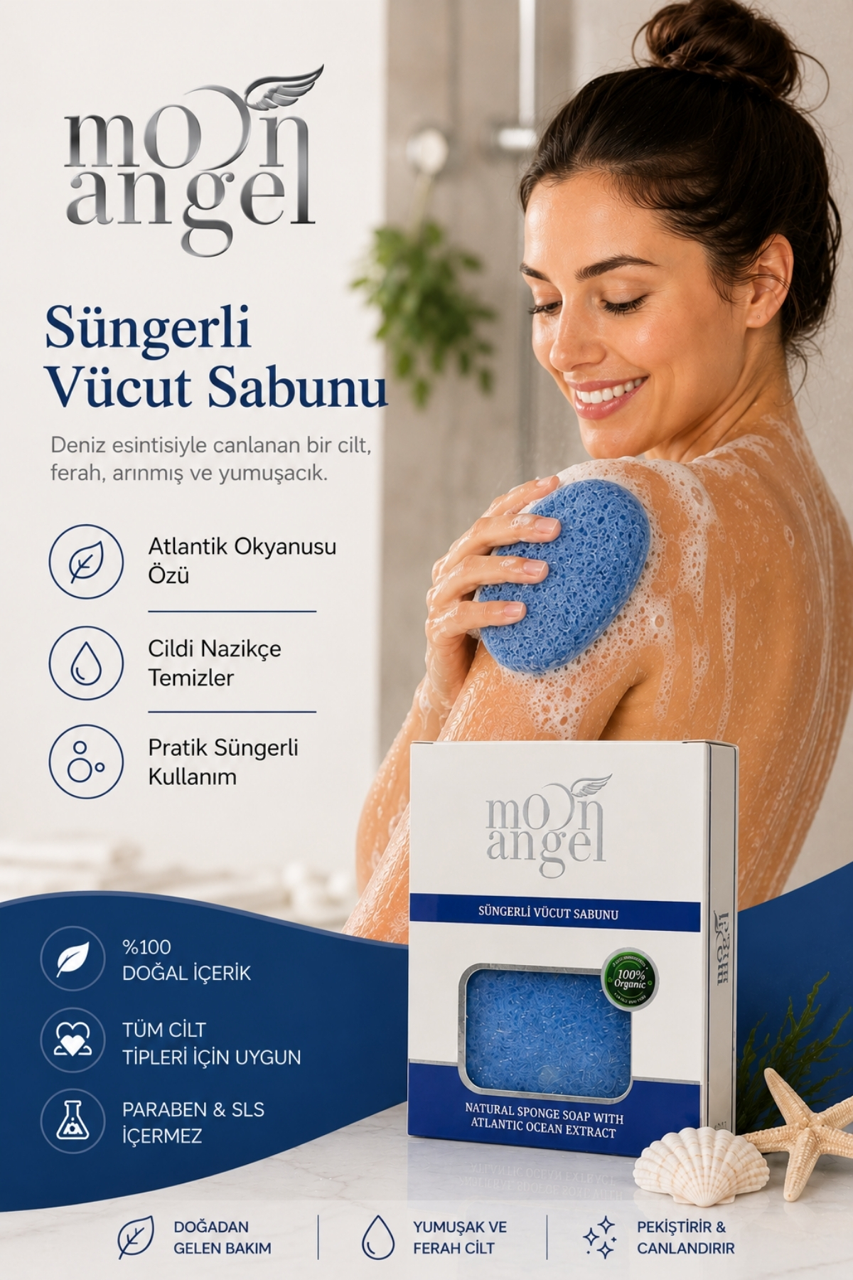 Süngerli Sabun Doğal Güzellik Atlantic Ocean Extract Vücut Sabunu — görsel 1