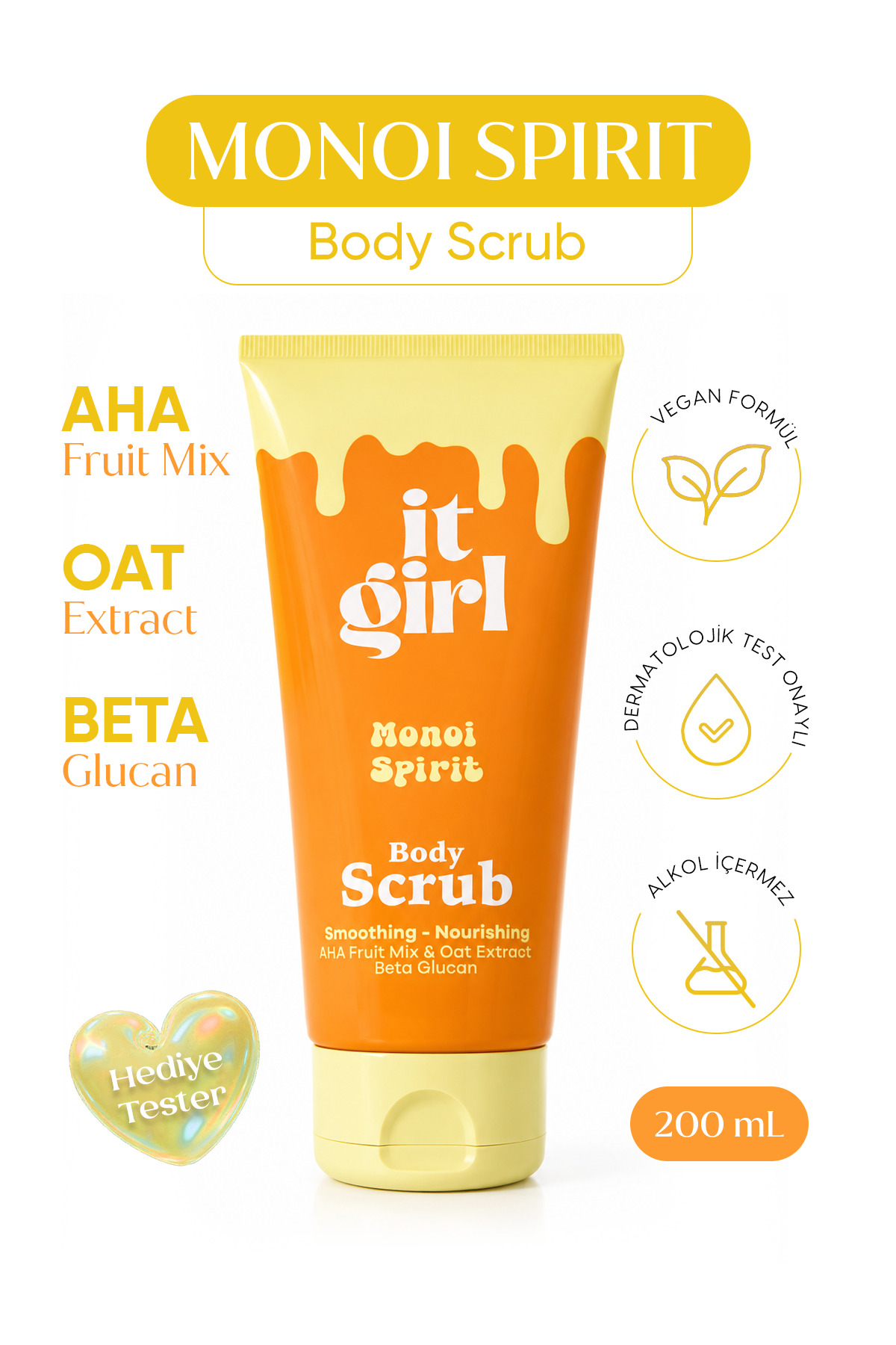 It Girl Monoi Spirit AHA & Beta Glucan Pürüzsüzleştirici Vücut Peeling | Body Scrub 200 ml — ITG-VP/BS-MS-200