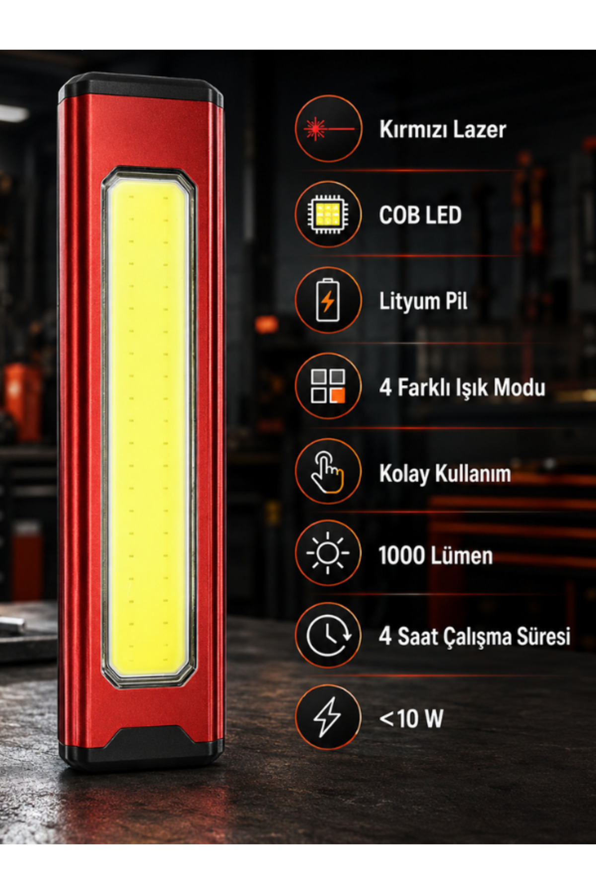 TAREZ Şarjlı COB LED Mıknatıslı Çalışma Lambası 1000 Lümen Type-C
