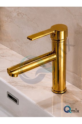QMİX Lüks Parlak Gold Sabit Mix Aç Kapa Kısa Banyo Lavabo Bataryası – Komple ...