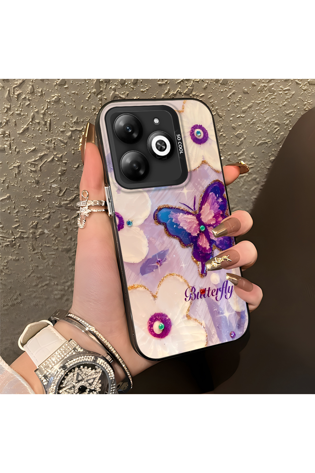 Infinix Hot 40i Compatible Silicone Edge Hard Back Case Couple Phone Case Butterfly Pattern
