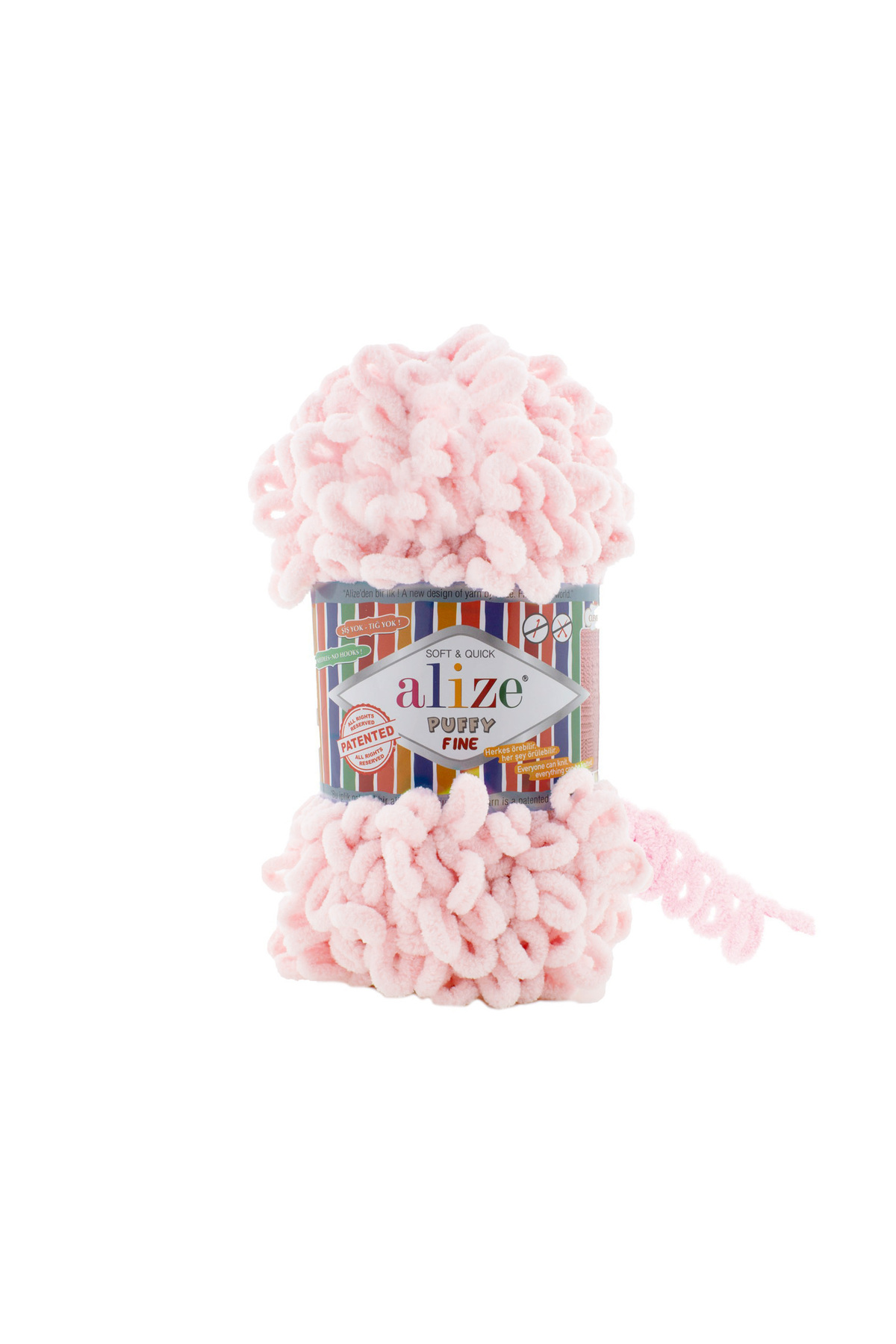 Puffy Fine Hand Knitting Yarn 5-Pack - 639 Crystal Pink - 100 Gr. 14.5 Mt. Finger Knitting Yarn