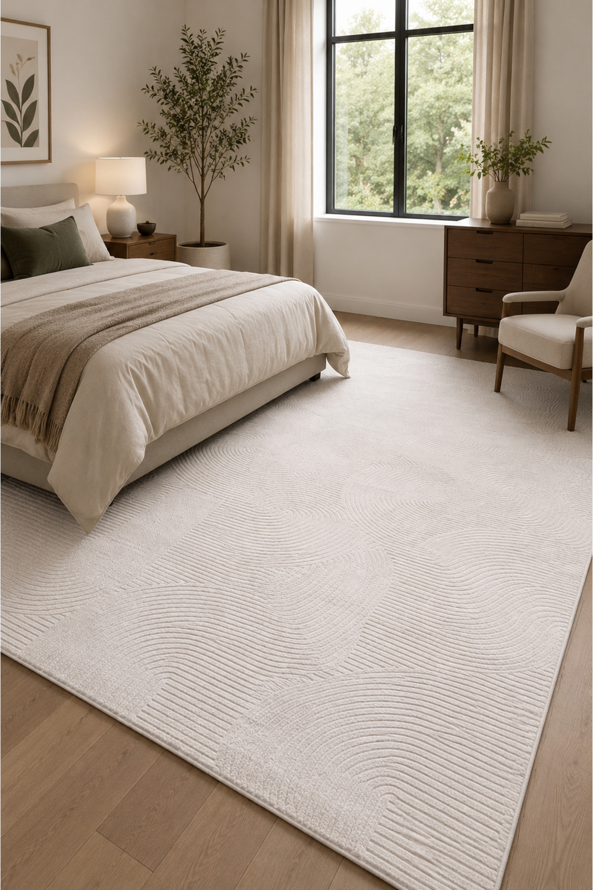 Merino Joy Non-Slip Based Cut Embossed Living Room Corridor Kitchen Washable Cream
