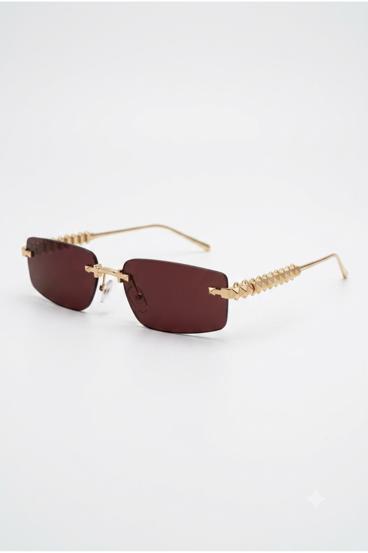 PİYESBOUTİQUE Kadın Kare Dikdörtgen Güneş Gözlüğü, UV Korumalı, Retro Vintage Tasarım, Gold Detaylı Şık Premium Gözlük görsel 5