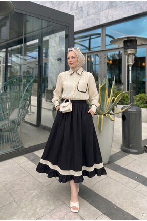 ATABEY MODA EFZ GİYİM DANTEL VE FIRFIR DETAYLI VUAL ETEK