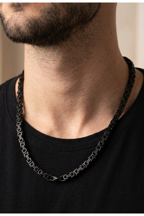 lpsankara Kalın Model Siyah Renk Cerrahi Çelik Zincir Kolye