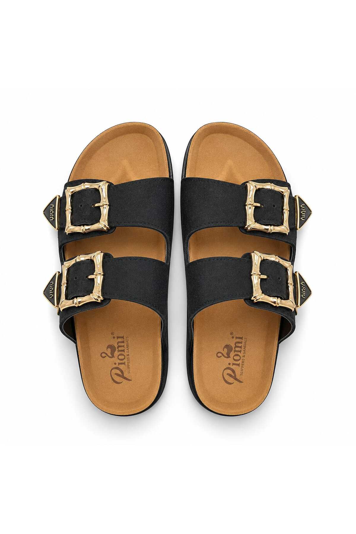 靴 CITYSHOP C ME SKIN SLIPPERS Koray Shoes Piomi Women's Double Buckle Orthopedic Black Suede