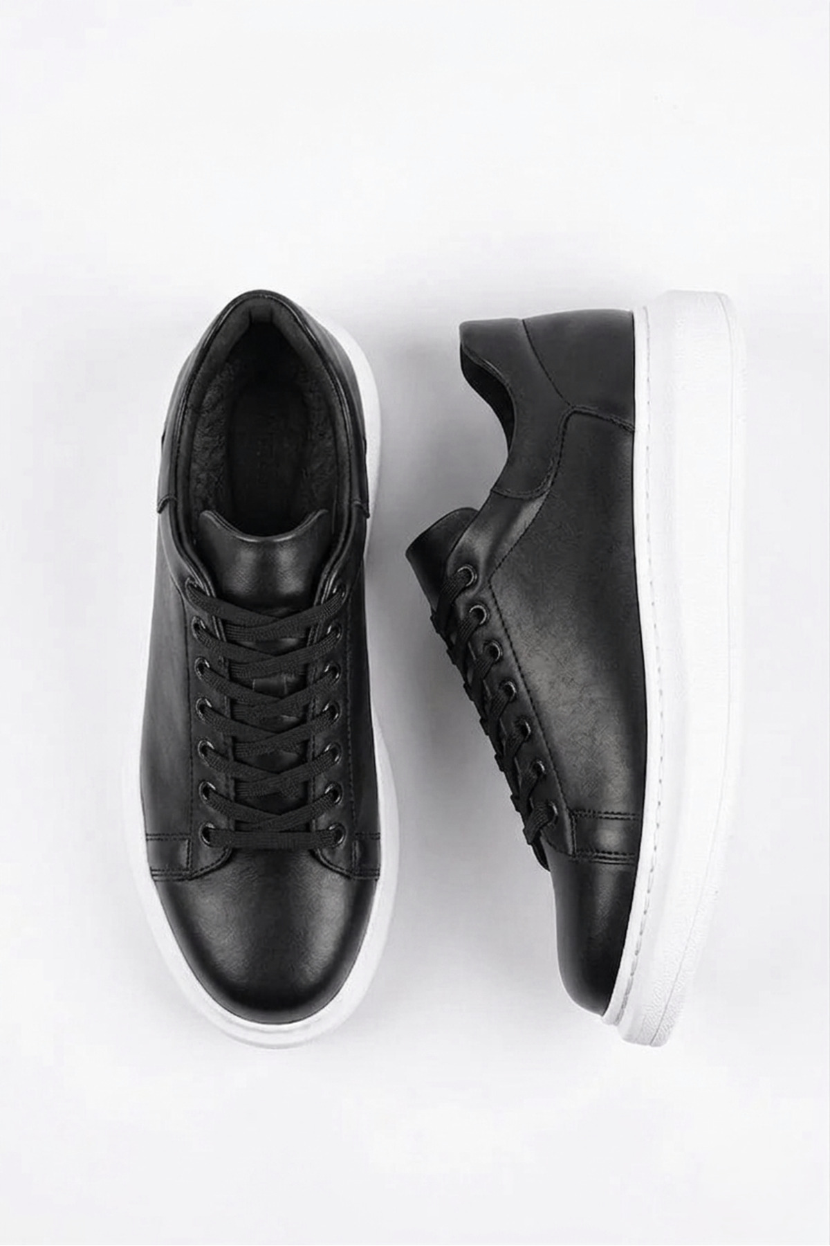Premium Men's Sneakers with High Sole Laces Black White