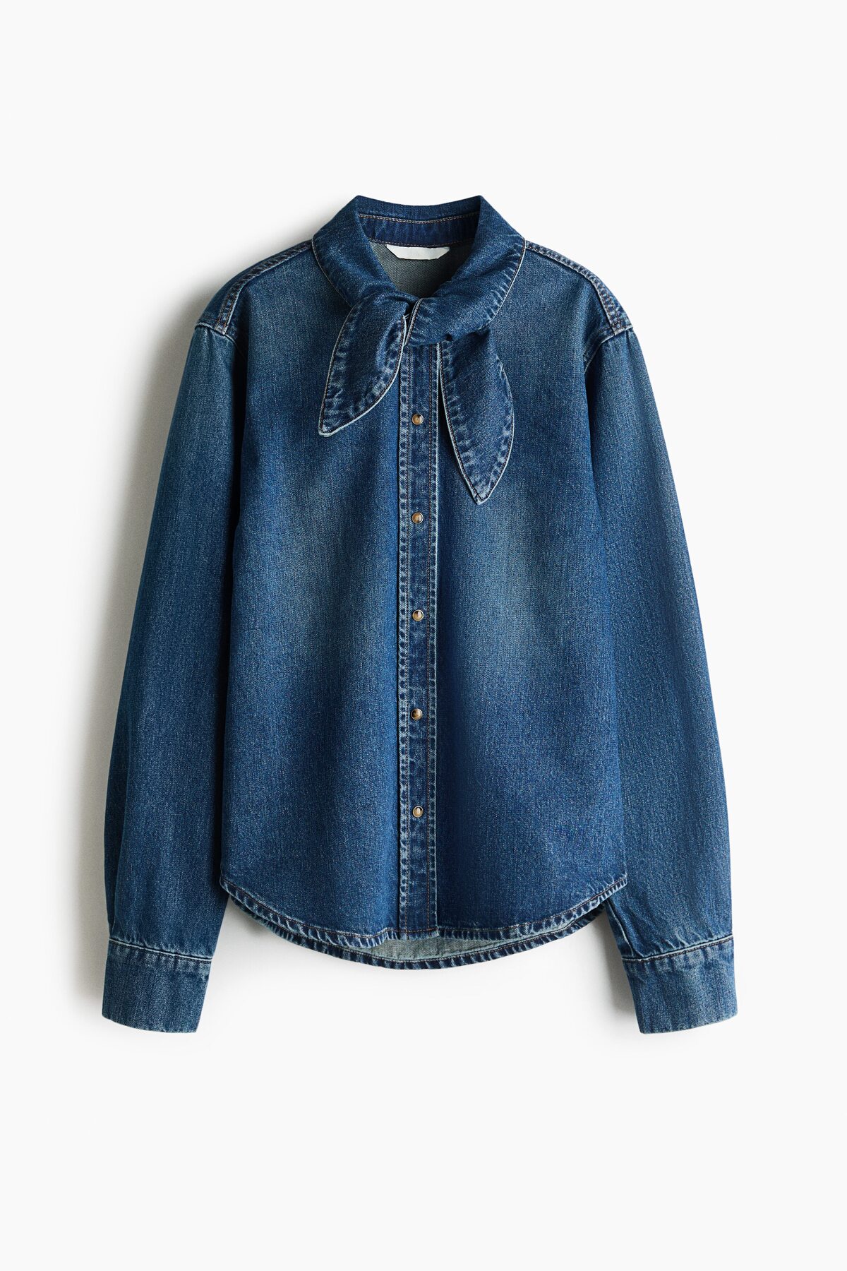 H&M Fiyonk Yakalı Kot Gömlek görsel 4