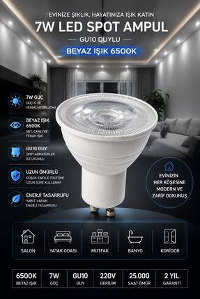 Noas 7 WATT GU10 LED AMPUL - 5 ADET - 6500K BEYAZ IŞIK