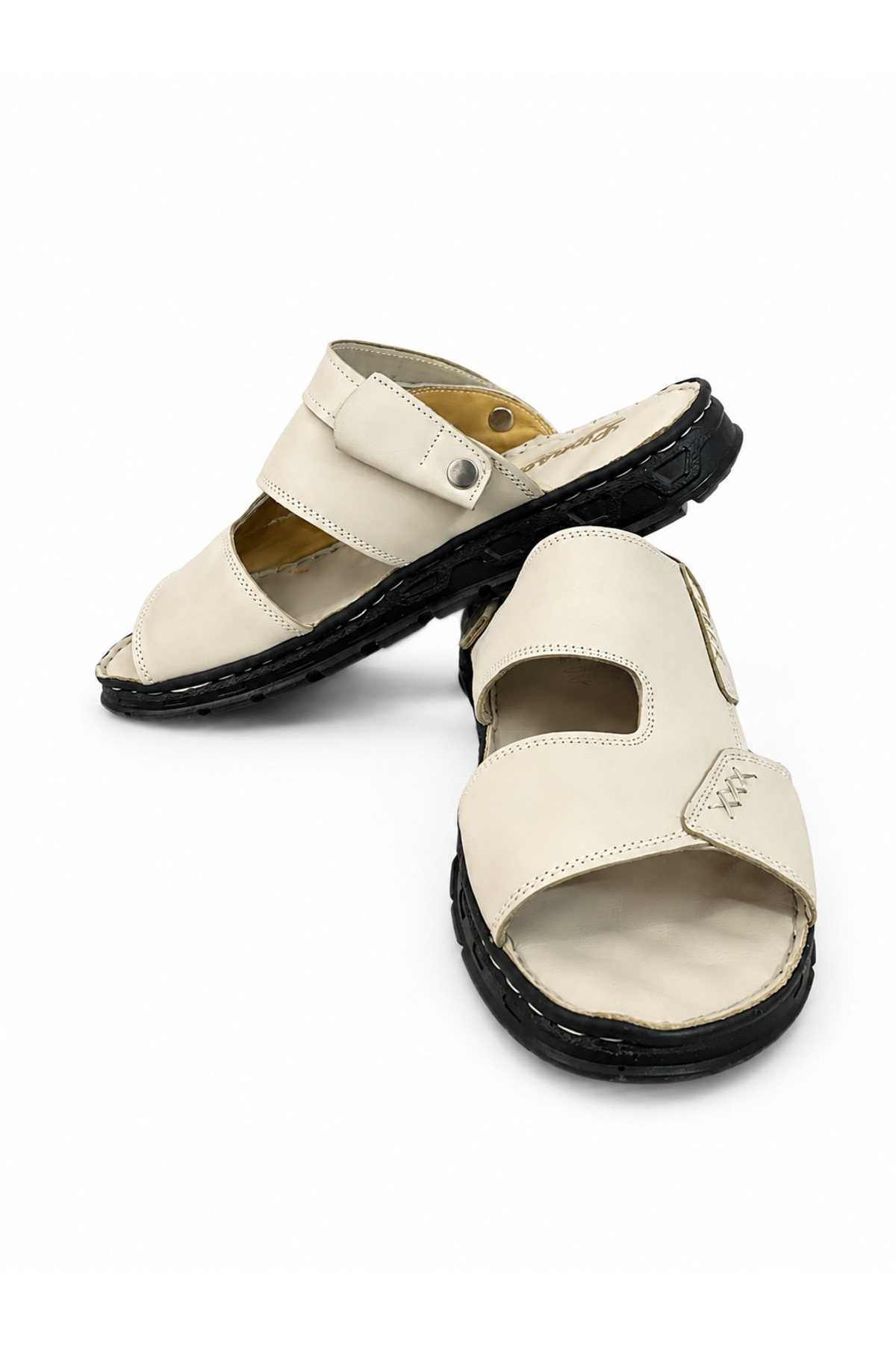 Cooka Shoes Erkek Siyah Hakiki Deri Sandalet Terlik – İç Dış %100 Deri, Konforlu ve Şık Günlük Kullanım – Krem