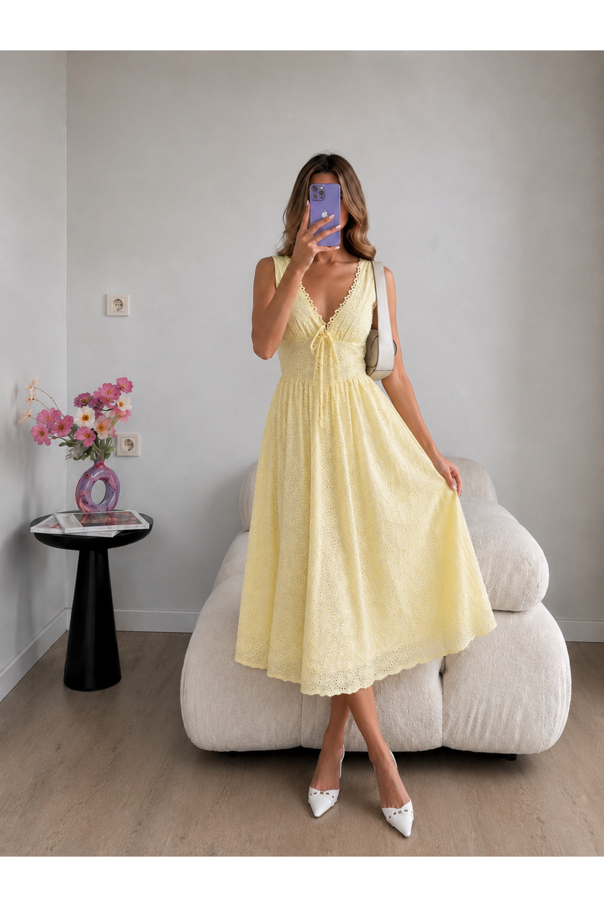 Ekim Store  Fistolu Bağcıklı Askılı Uzun Elbise - Görsel 2