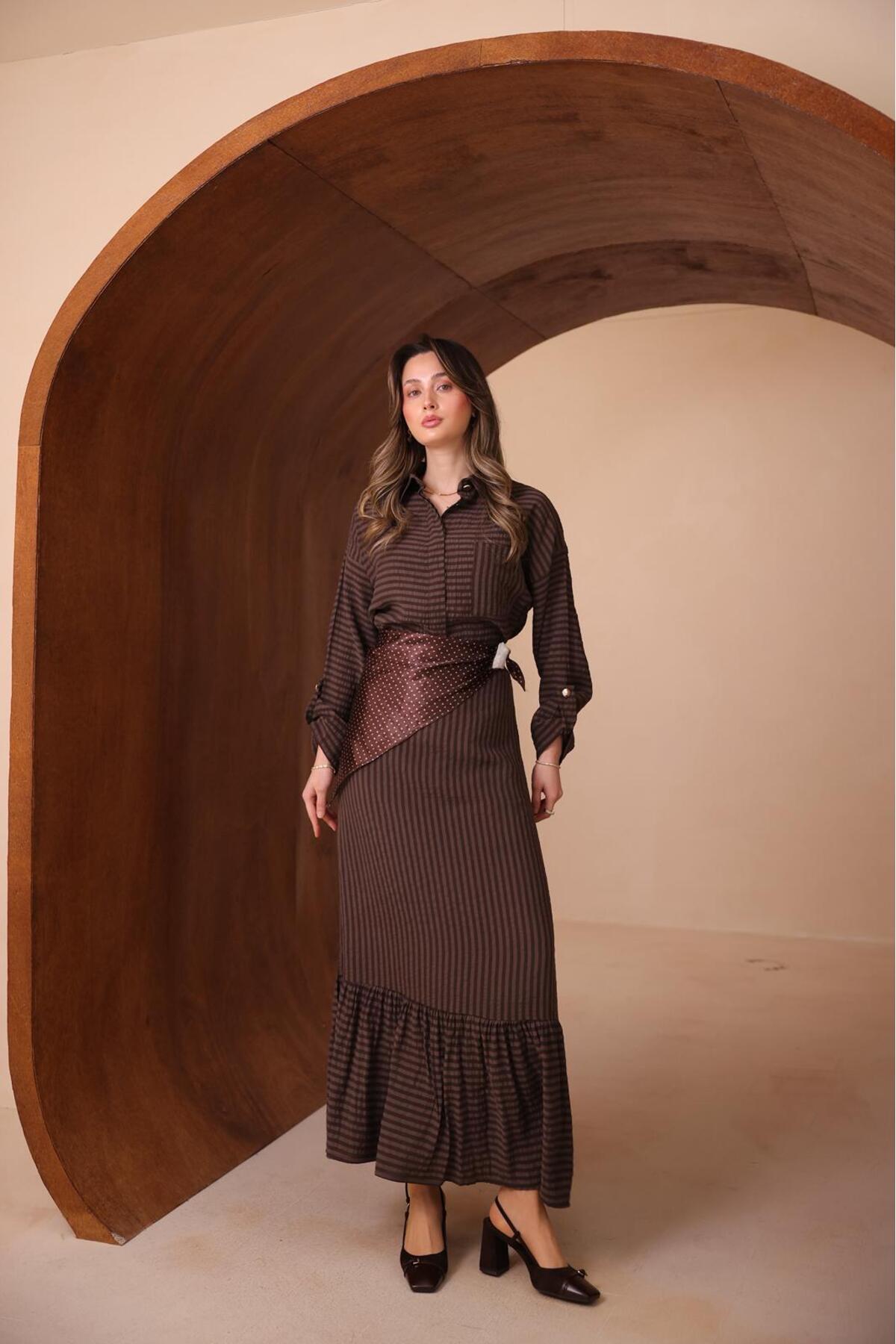 nurvina modest wear Premium Quality Woven Viscose Striped Suit