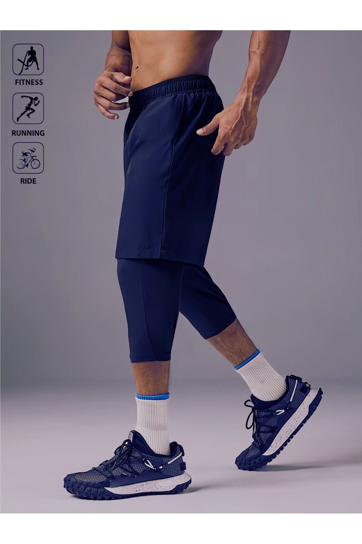 RUTBİL SPORTS 2'Sİ Bir Arada 3/4 Tayt Şort-birleşik Tayt Şort -fitness-basketbol-futbol-gym 3/4 Tayt Şort-koşu görsel 3