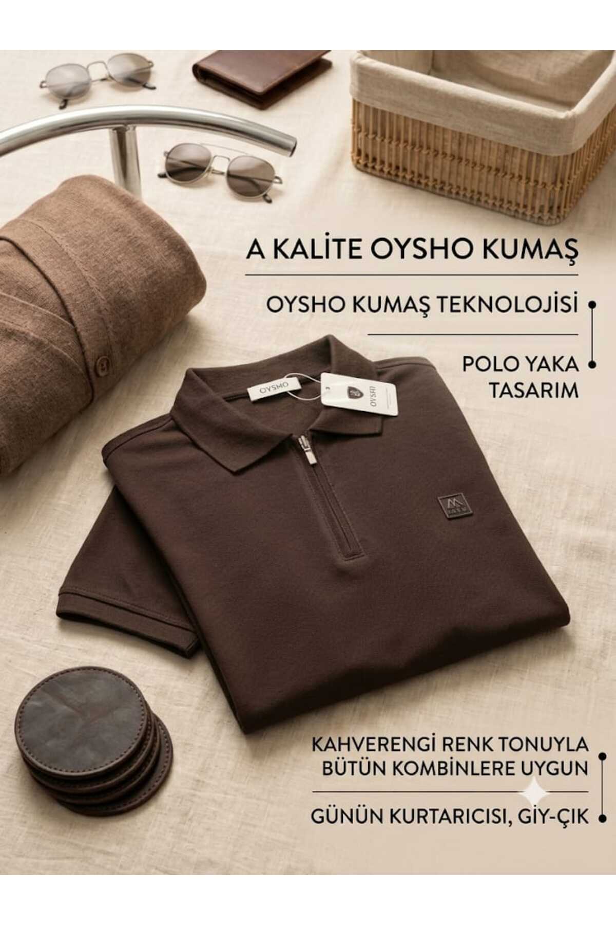 MYSLİON Oysho Fabric Half Zipper Men's T-Shirt