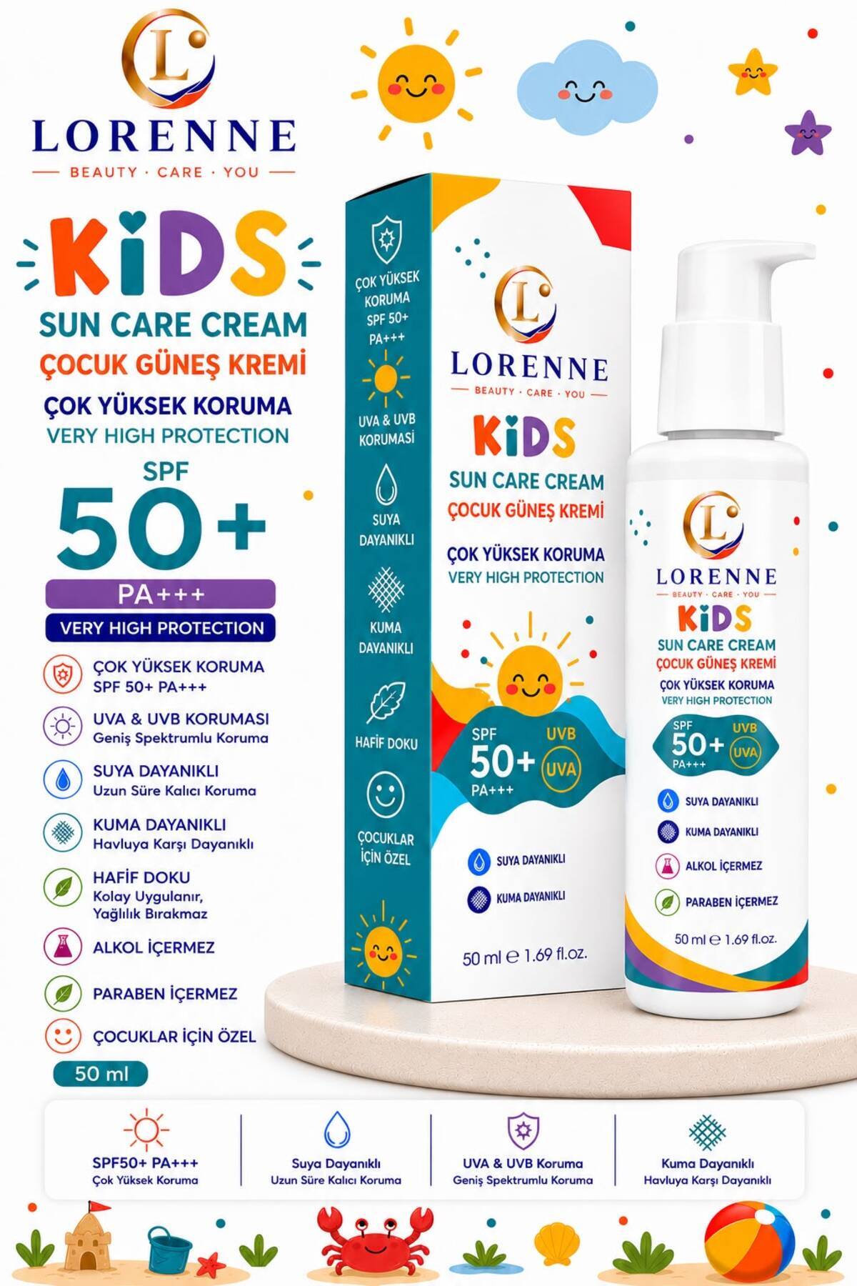 Çok Yüksek Korumalı Suya Dayanıklı SPF 50+ UVA UVB Çocuk Güneş Kremi 50 ml — lorenne2
