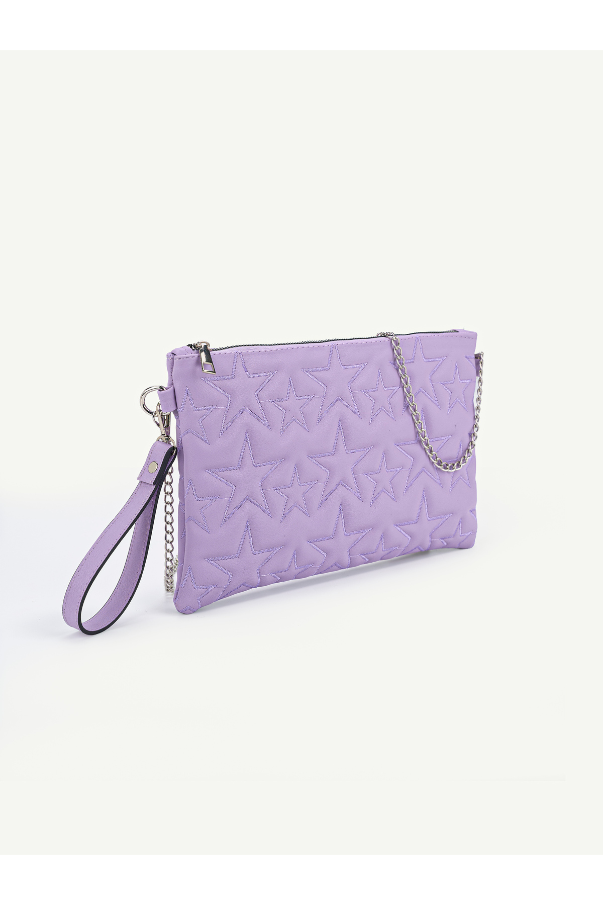 Kadın Yıldız Nakış İşlemeli Portföy El Çantası Bilek Askılı Saten Astarlı Clutch Çanta