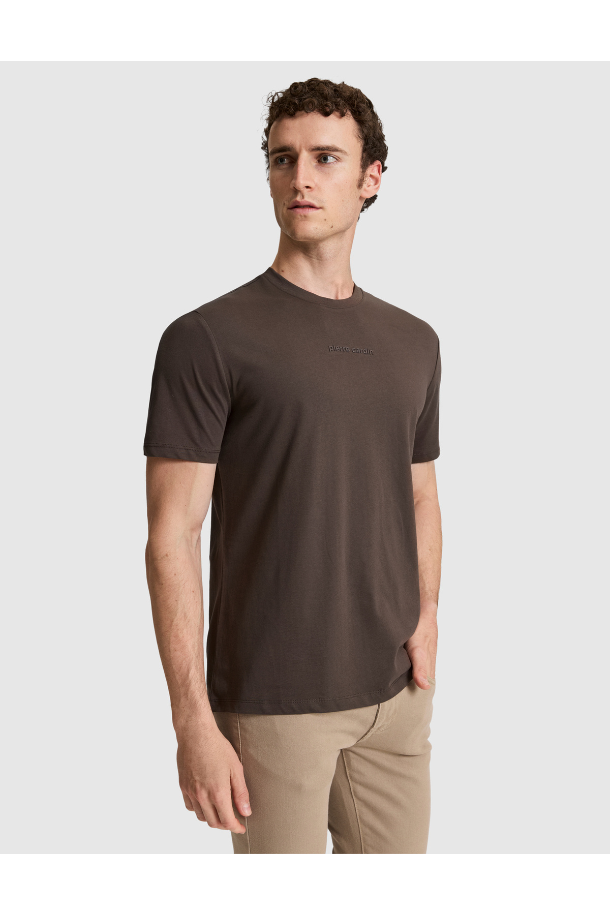 Pierre Cardin Koyu Kahverengi Regular Fit %100 Pamuk Bisiklet Yaka Tişört 50327872-VR084