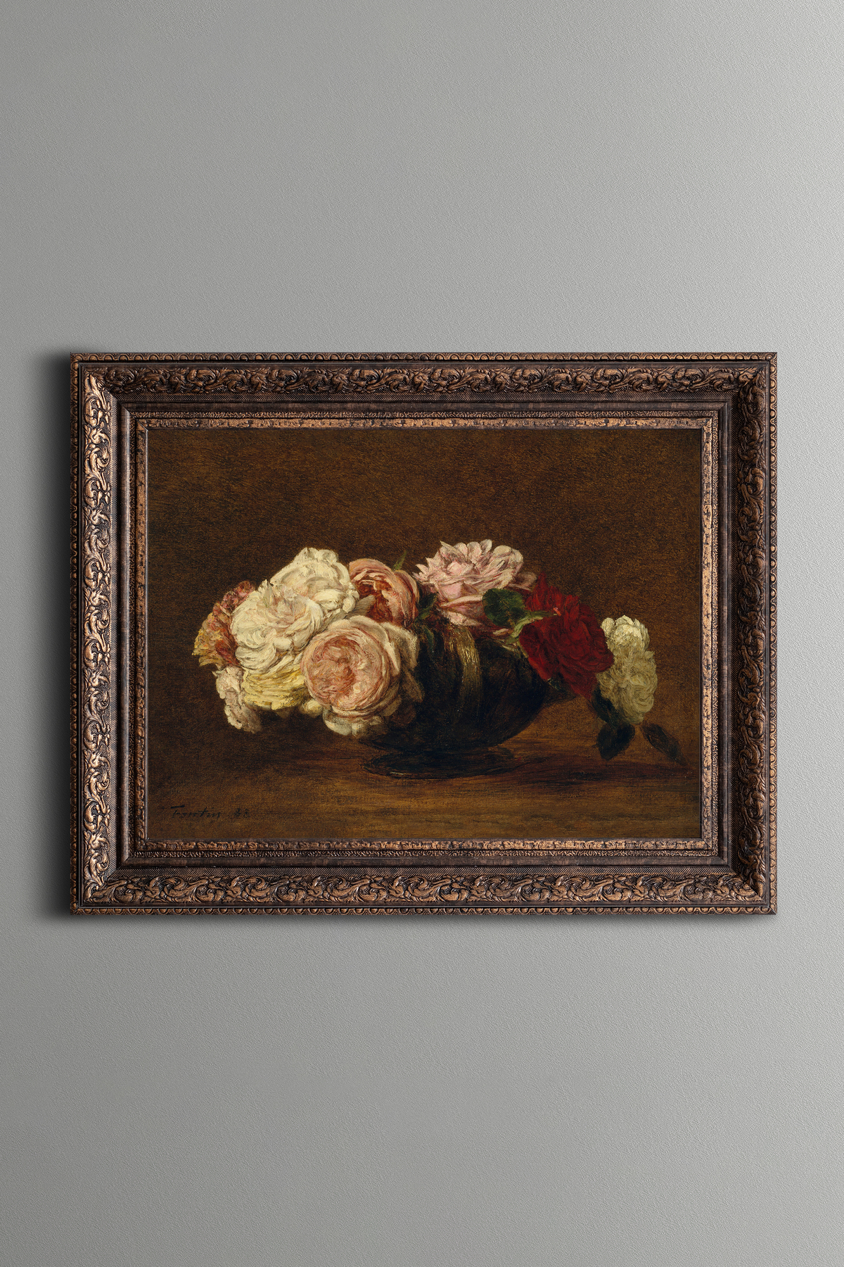 Roses in a Bowl - Vintage Patterned Frame - Thick Model