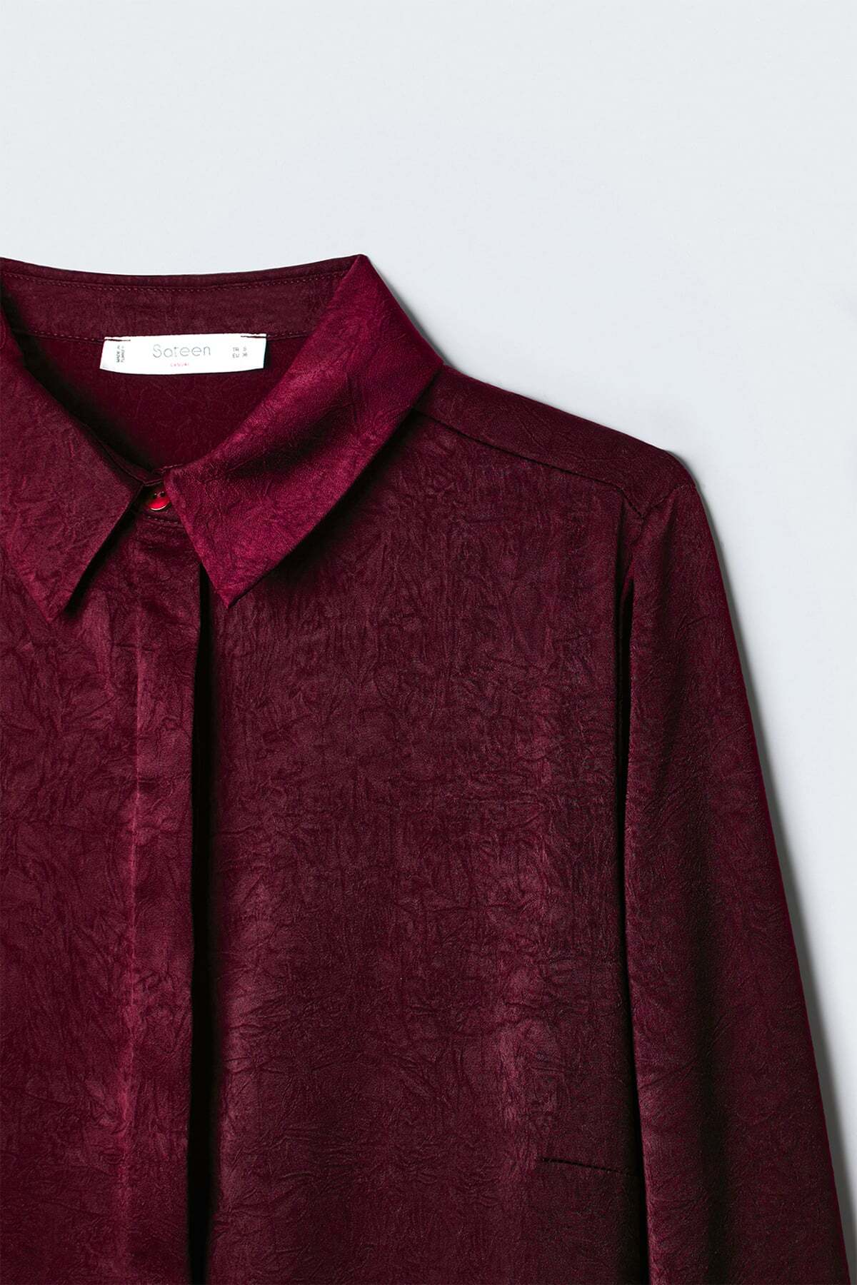 Sateen Gizli Patlı Gömlek - Bordo görsel 4