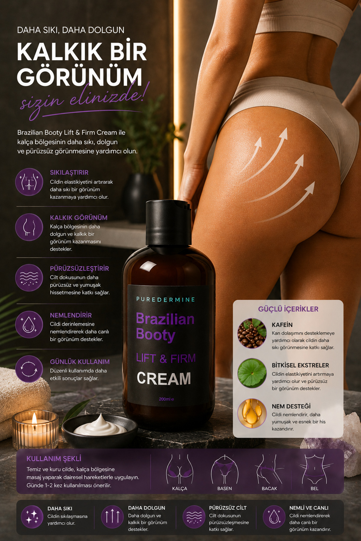 Brazilian Booty Lift & Firm Cream – Kalça Bölgesi İçin Sıkılaştırıcı ve Dolgun Görünüm Destekleyici Nemlendirici Vücut Bakım Kremi — hwc44 — تصویر 4 از 8