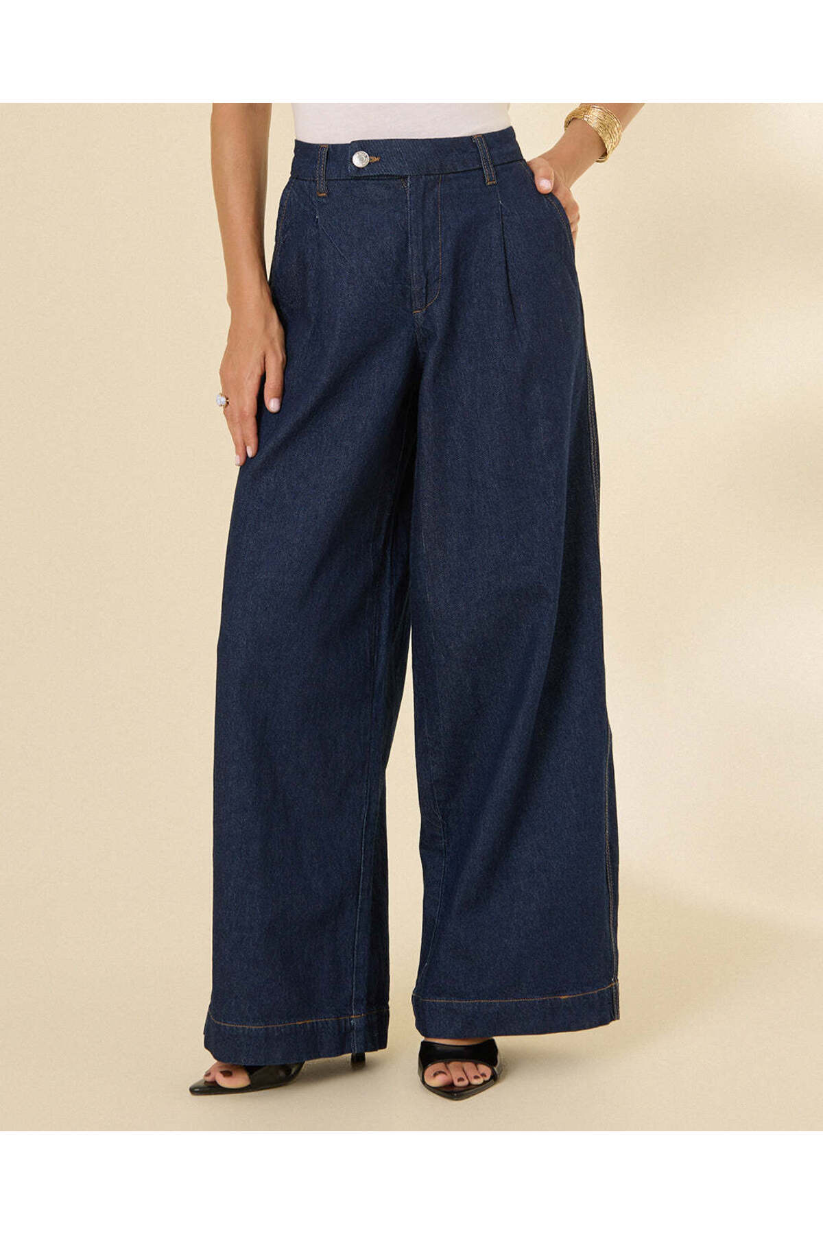REDTAG Women Navy Wide Leg Jeans