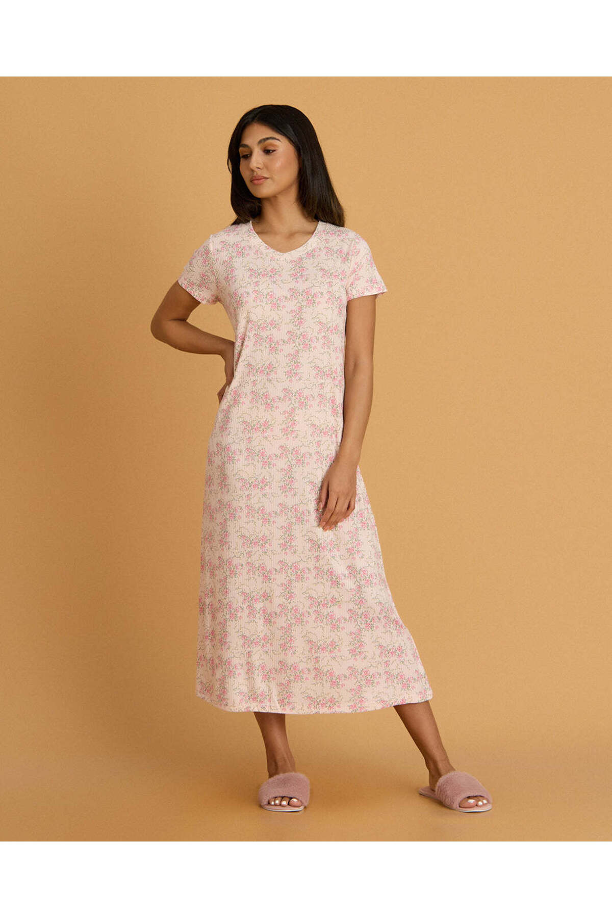REDTAG Women Pink Floral pRINT Nightgown