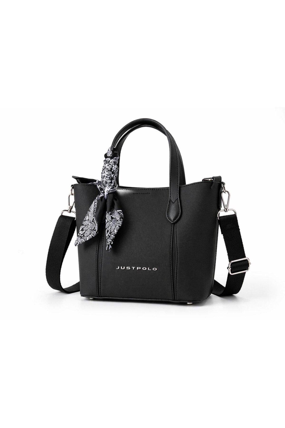 Just Polo Scarf-Detail 4-Section Adjustable Long Strap Shoulder and Crossbody Bag