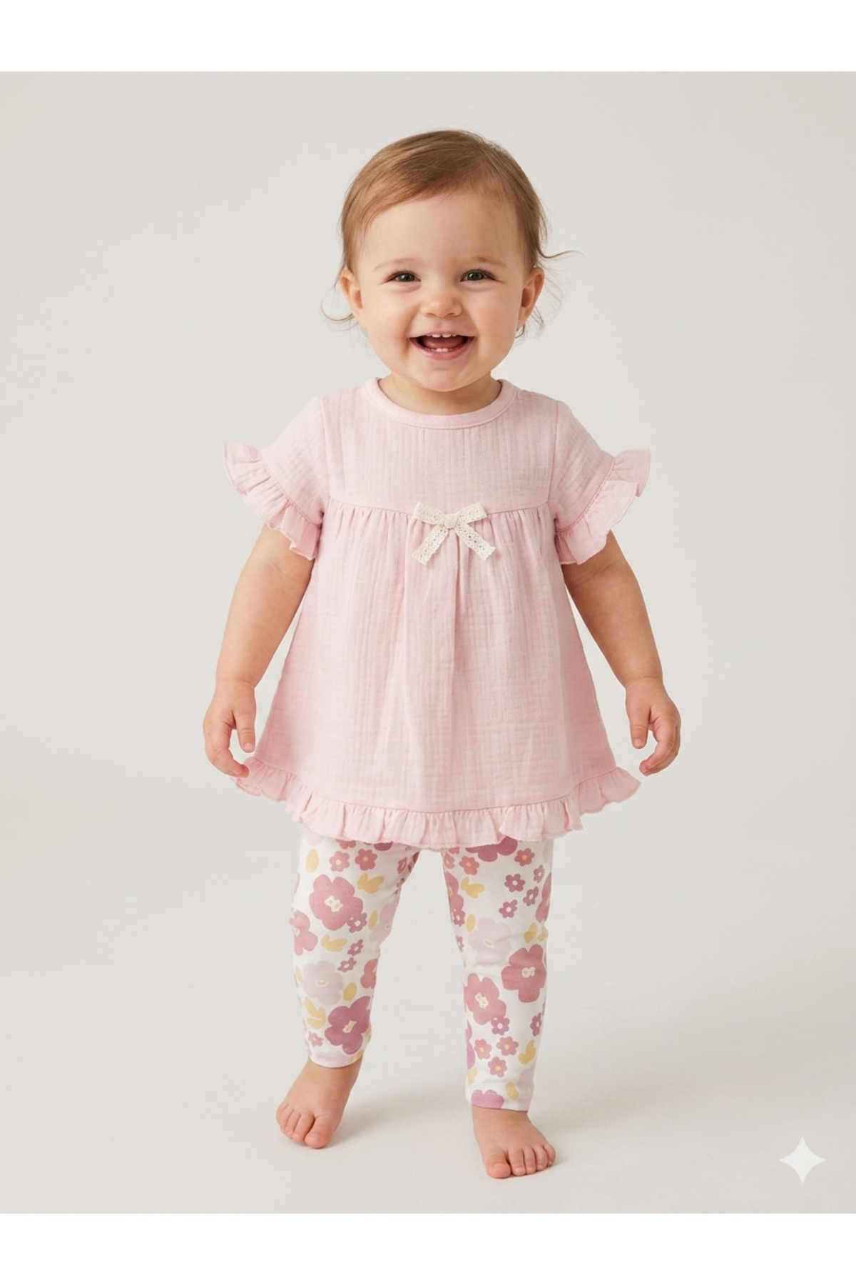 Bip Baby Floral Printed Single Jersey Trousers Muslin Sweet 2-Piece Baby Set