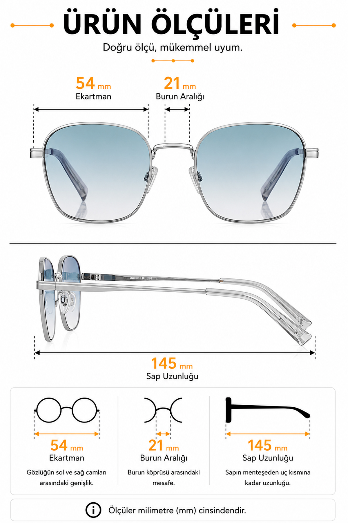Daniel Klein UV400 Korumalı Mavi Renk Orijinal Kadın Güneş Gözlüğü 54 Ekartman CBKGG72C3 görsel 2