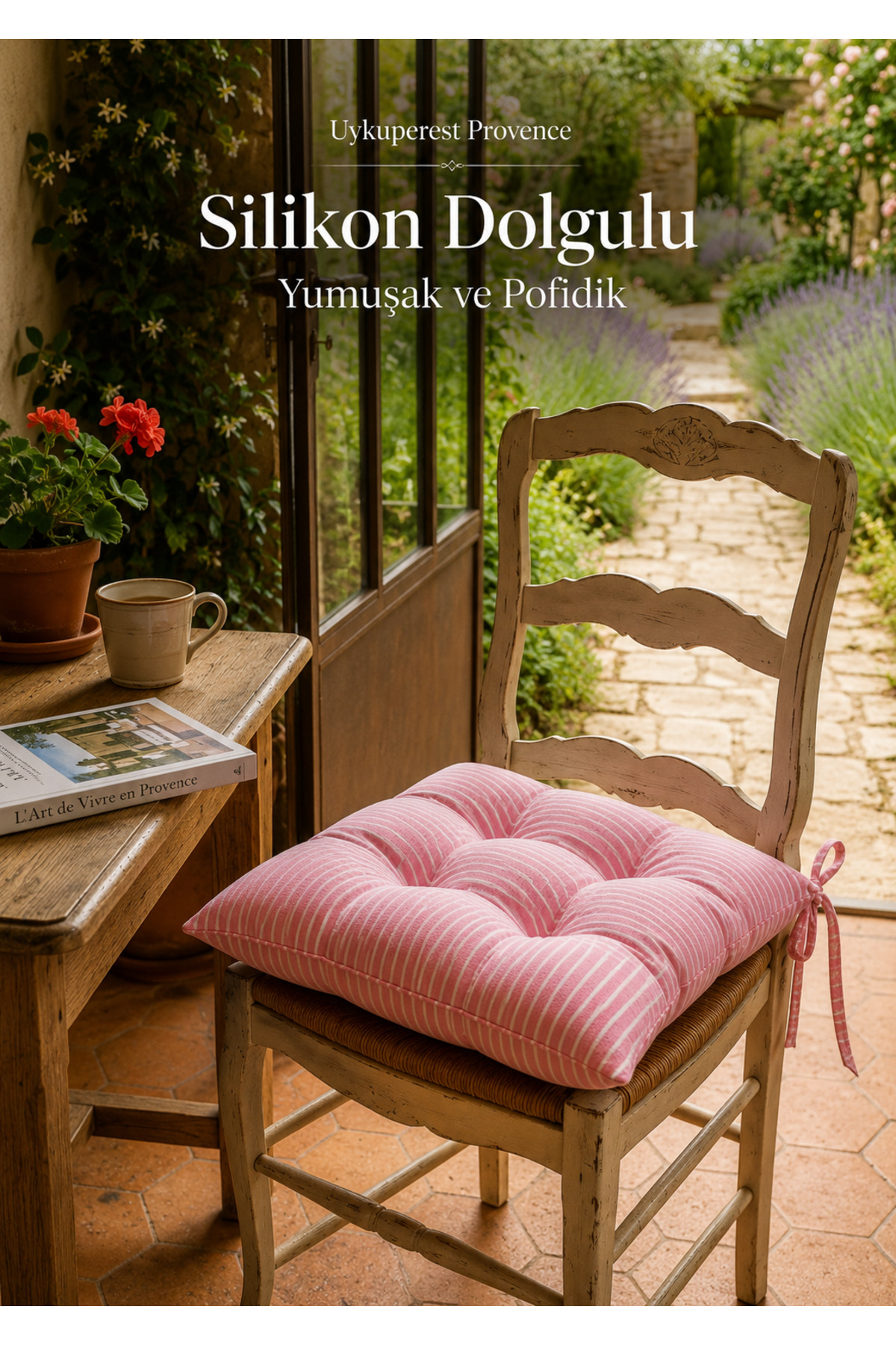Pastello Pofidik Sandalye Minderi 40x40 Bağcıklı 4 Puntolu Silikon Dolgulu Pamuk Bahçe Balkon Tekli detay