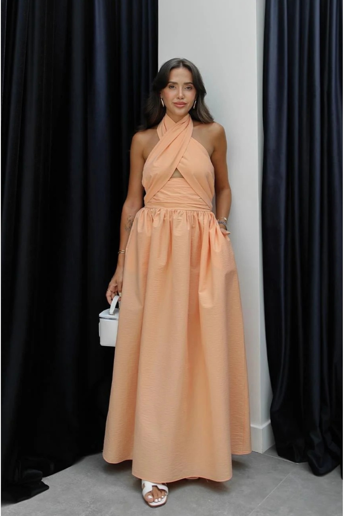 My Blog Salmon Color Halter Neck Dress - 2Y10577