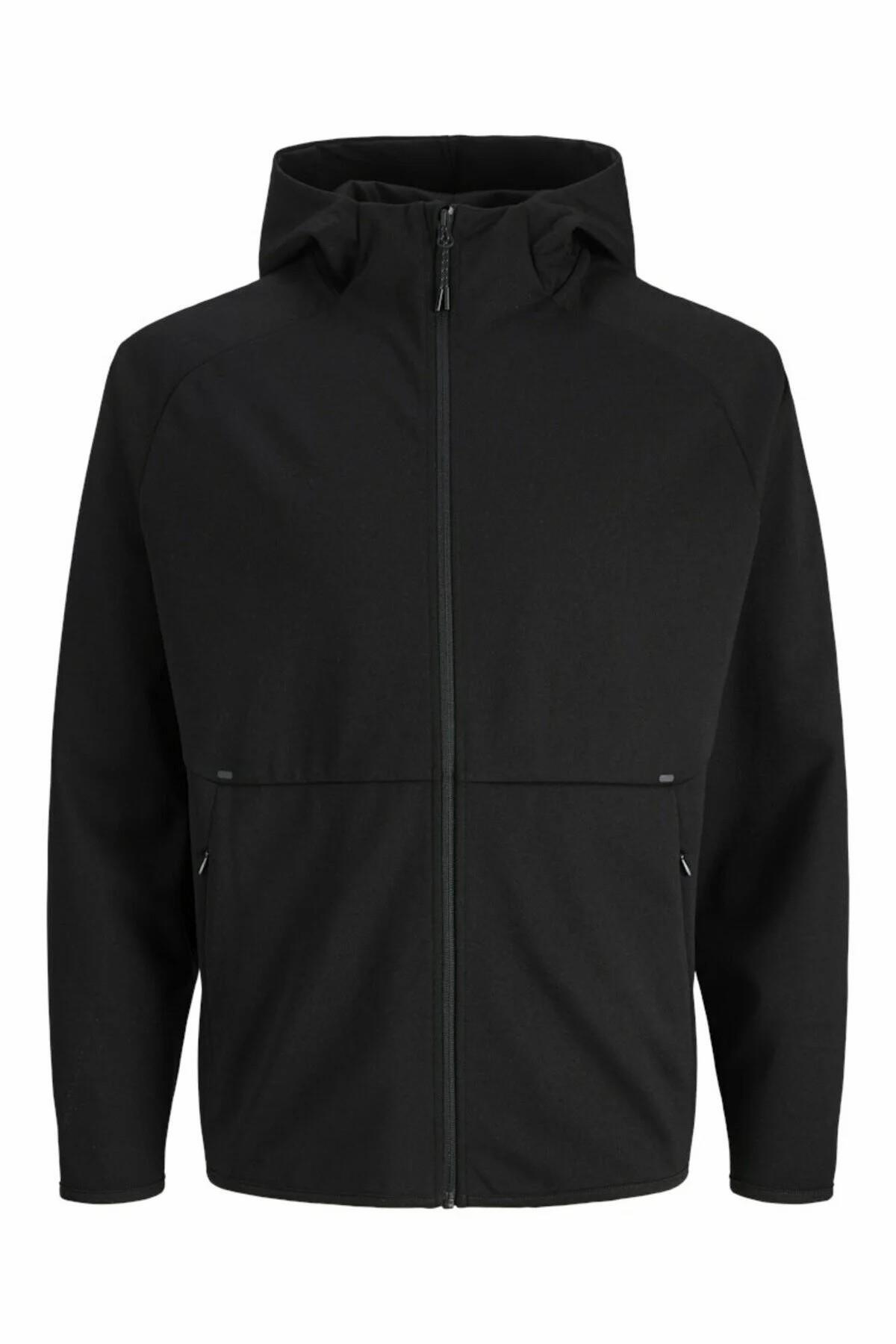 Jack & Jones Erkek Siyah Jjebase Sweat Zıp Hood Pls Büyük Beden Sweat