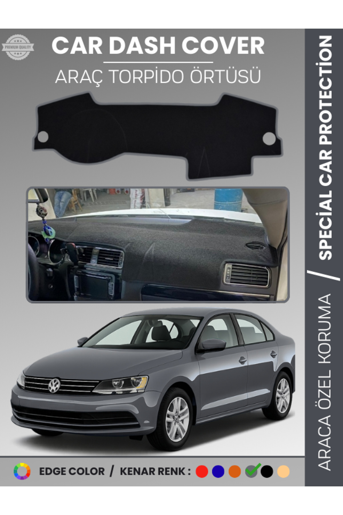 COLONY Volkswagen Jetta 2010-2021 Gri Torpido Örtüsü Ön Göğüs Koruma Torpido Koruma Tam Uyum Çatlamayı Önler