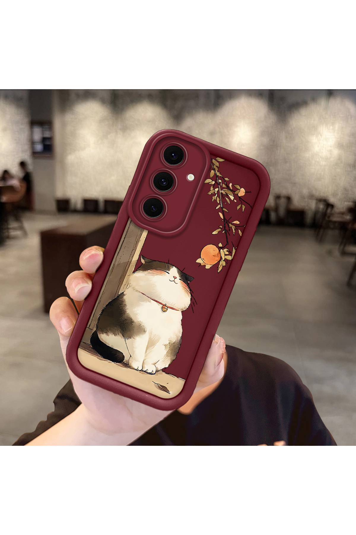 Samsung Galaxy S24 FE Compatible Shockproof Camera Shielded Claret Red Silicone Print Patterned Case