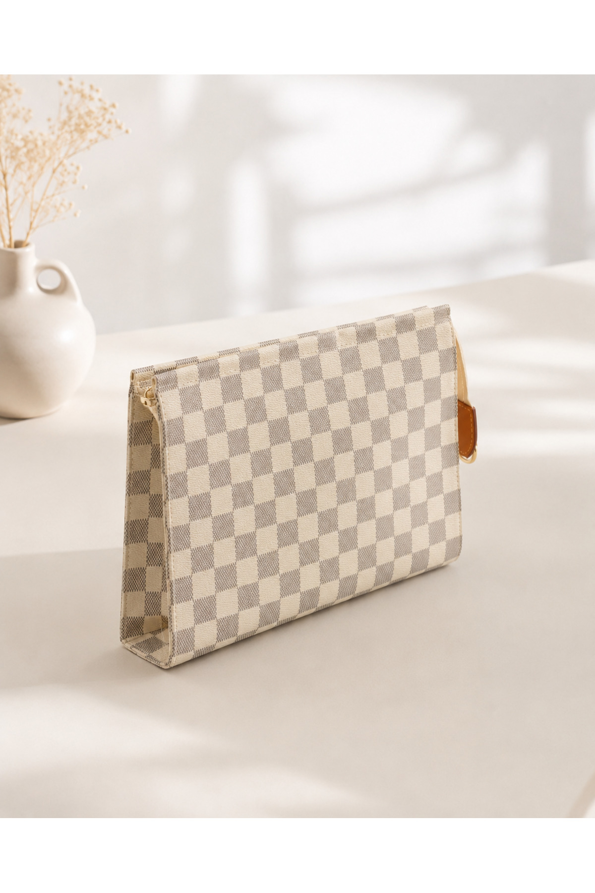 DİAMOND OUTLET Erkek Kare Desenli El Portföy Çantası Fermuarlı Büyük Boy Evrak Tablet Organizer Clutch Çanta görsel 3